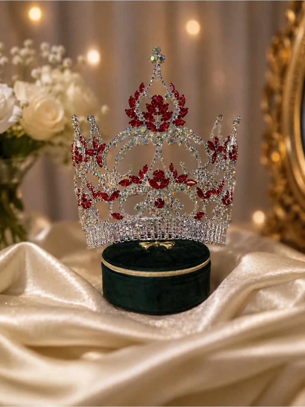 Crystal Pageant Tiara with Red Accents